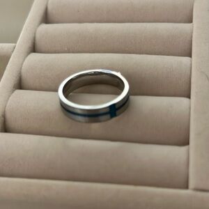 Men's Silver Band with Blue Accent